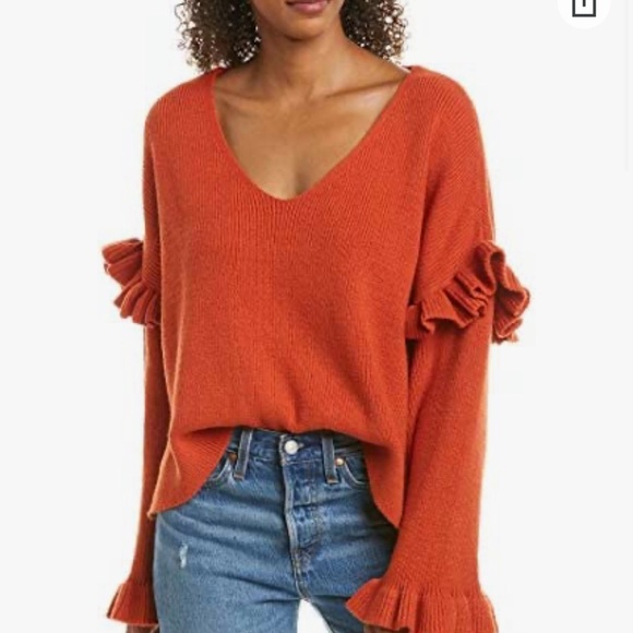 CUPCAKES AND CASHMERE GEARHEART SWEATER size S V-neckline, orange NWT - Picture 1 of 5